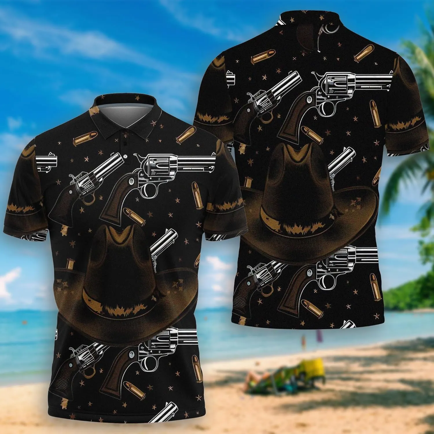 Gun Polo Shirts for Men - Short Sleeve Golf Shirts Gun Lover Mens Polo T-Shirt Casual Style 01