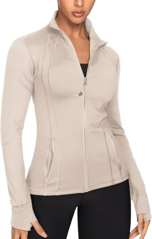 GYM RAINBOW Women's Lightweight Running Jackets Cottony-Soft 4-Way Stretch Zip up Slim Fit Workout Yoga Athletic Jacket