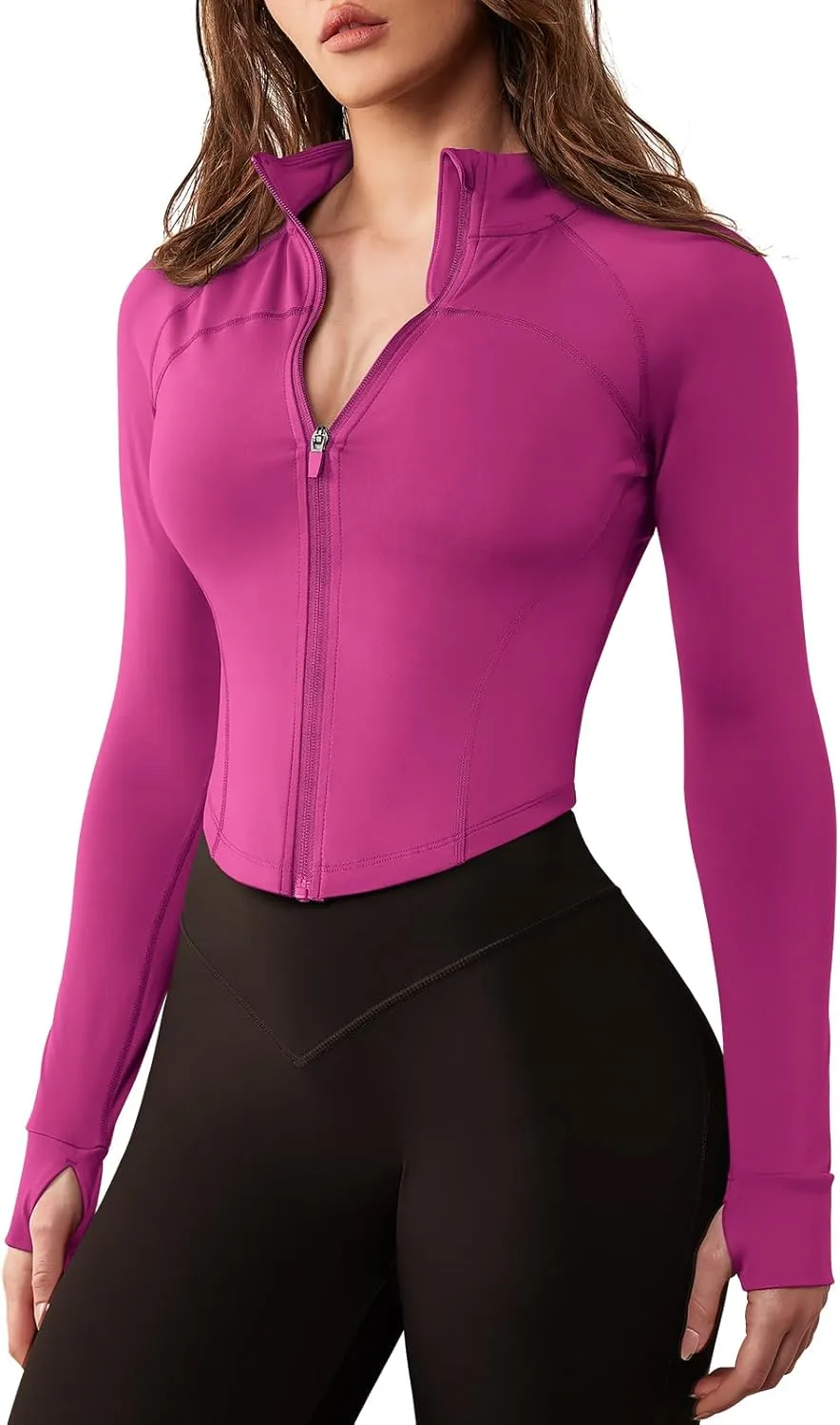 GYM RAINBOW Women's Zip Up Workout Jacket Lightweight Slim Fit Athletic Jacket Cropped Running Gym Tops with Thumb Holes