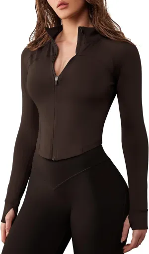GYM RAINBOW Women's Zip Up Workout Jacket Lightweight Slim Fit Athletic Jacket Cropped Running Gym Tops with Thumb Holes
