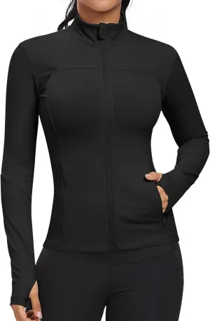 GYM RAINBOW Workout Jackets for Women, Full Zip Slim Fit Lightweight Athletic Running Sports Track Jacket with Pockets