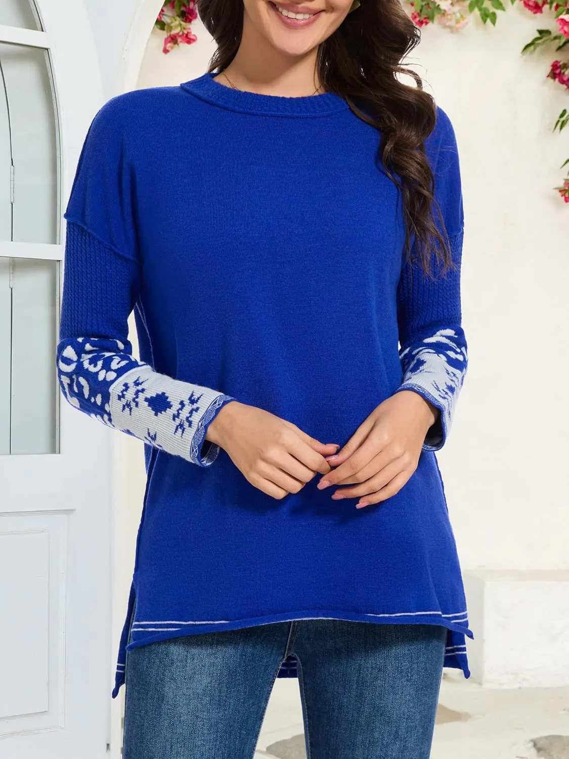hathne Oversized Sweaters Pullover for Women Leopard Printed Cuff Casual Long Sleeve Knit Tops