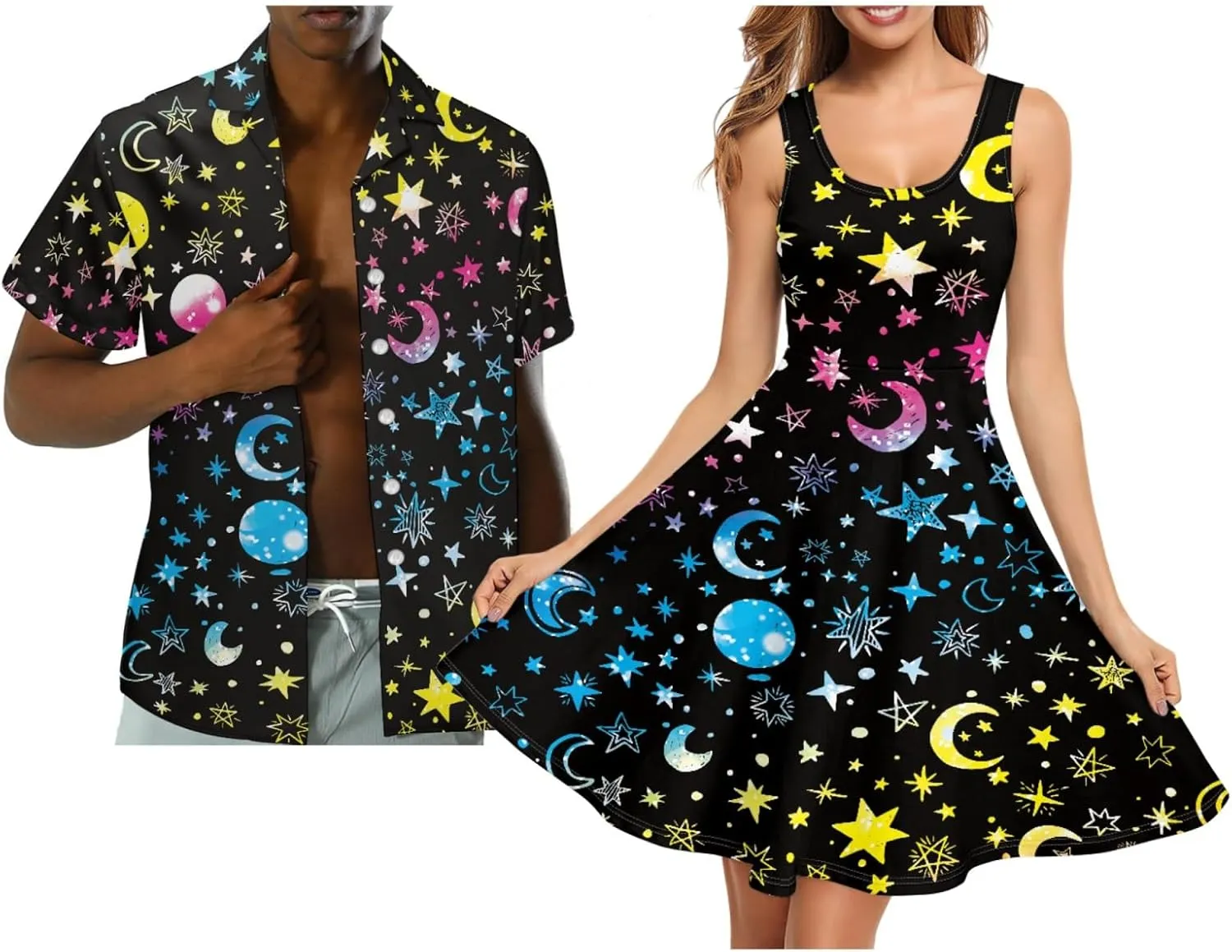 Hawaii Matching Couple Outfits Husband and Wife Clothing Fashionable Mens Casual Shirts Hawaii Dress with Soft Fabric