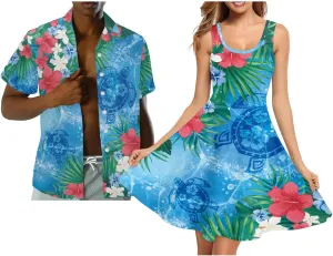 Hawaii Matching Couple Outfits Husband and Wife Clothing Fashionable Mens Casual Shirts Hawaii Dress with Soft Fabric