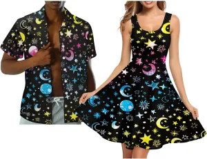Hawaii Matching Couple Outfits Husband and Wife Clothing Fashionable Mens Casual Shirts Hawaii Dress with Soft Fabric