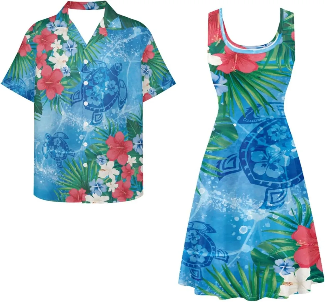 Hawaii Matching Couple Outfits Husband and Wife Clothing Fashionable Mens Casual Shirts Hawaii Dress with Soft Fabric