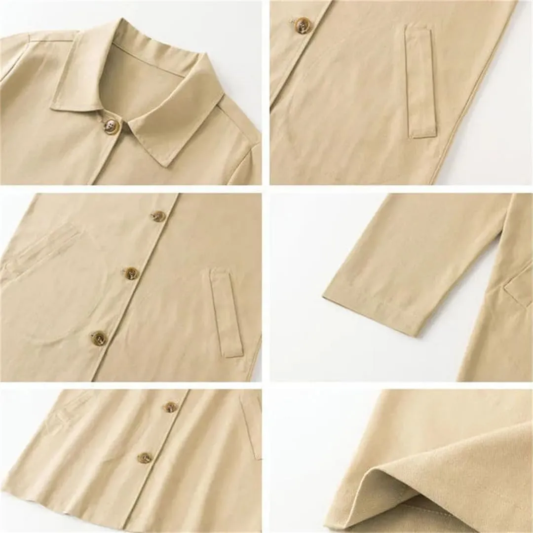 Hdhdeueh Women's Trench Coat Long Sleeve Lapel Single Breasted Solid Color Loose Overcoat with Pockets