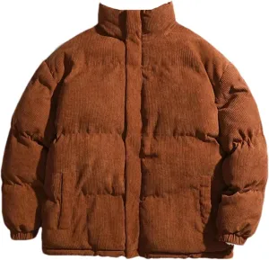 Hgvcfcv Men's Corduroy Cotton Padded Warm Parkas Puffer Coat Loose Denim Lightweight Jackets