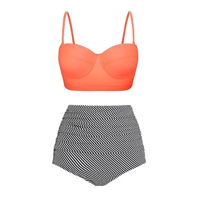 High Waist Swimsuit 2019 Black White Striped Bikinis Women Bandage Top Push Up Swimwear Female Bathing Suits Beach Wear Biquini
