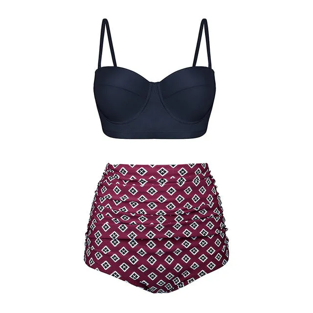 High Waist Swimsuit 2019 Black White Striped Bikinis Women Bandage Top Push Up Swimwear Female Bathing Suits Beach Wear Biquini