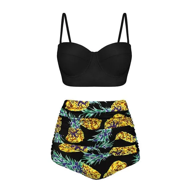 High Waist Swimsuit 2019 Black White Striped Bikinis Women Bandage Top Push Up Swimwear Female Bathing Suits Beach Wear Biquini