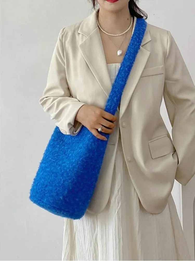 Hobo Bags for Women Bucket Bag Crossbody Bag Soft Fuzzy Bag Slouchy Shoulder Bag Work Bag Fall Handbags for Women 2024