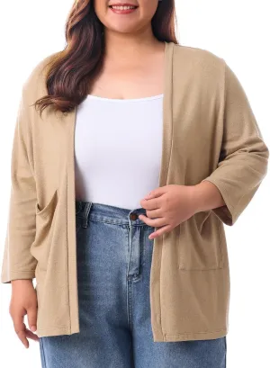 HOdo Plus Size Cardigan for Women Lightweight Sweaters with Pockets Open Front 3/4 Sleeve 1X-5X