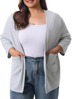 HOdo Plus Size Cardigan for Women Lightweight Sweaters with Pockets Open Front 3/4 Sleeve 1X-5X