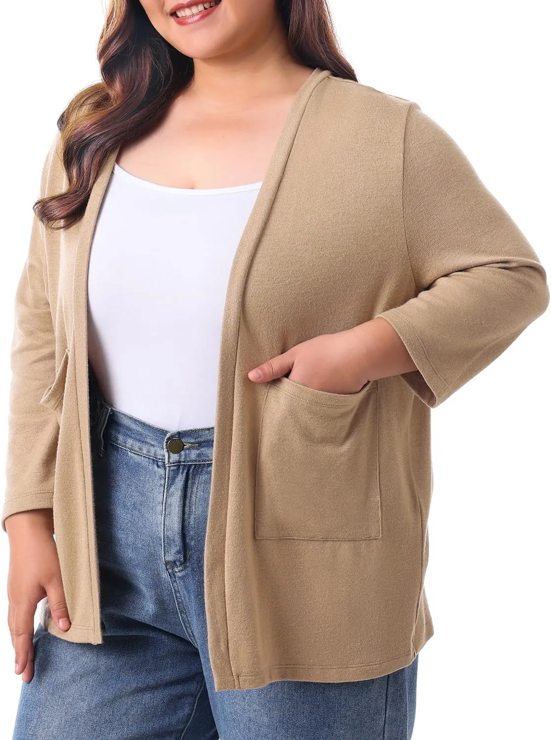 HOdo Plus Size Cardigan for Women Lightweight Sweaters with Pockets Open Front 3/4 Sleeve 1X-5X