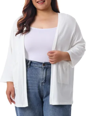 HOdo Plus Size Cardigan for Women Lightweight Sweaters with Pockets Open Front 3/4 Sleeve 1X-5X