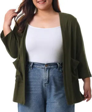 HOdo Plus Size Cardigan for Women Lightweight Sweaters with Pockets Open Front 3/4 Sleeve 1X-5X