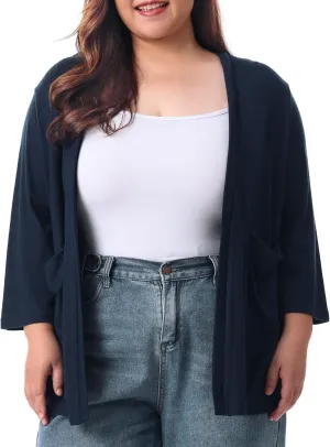 HOdo Plus Size Cardigan for Women Lightweight Sweaters with Pockets Open Front 3/4 Sleeve 1X-5X