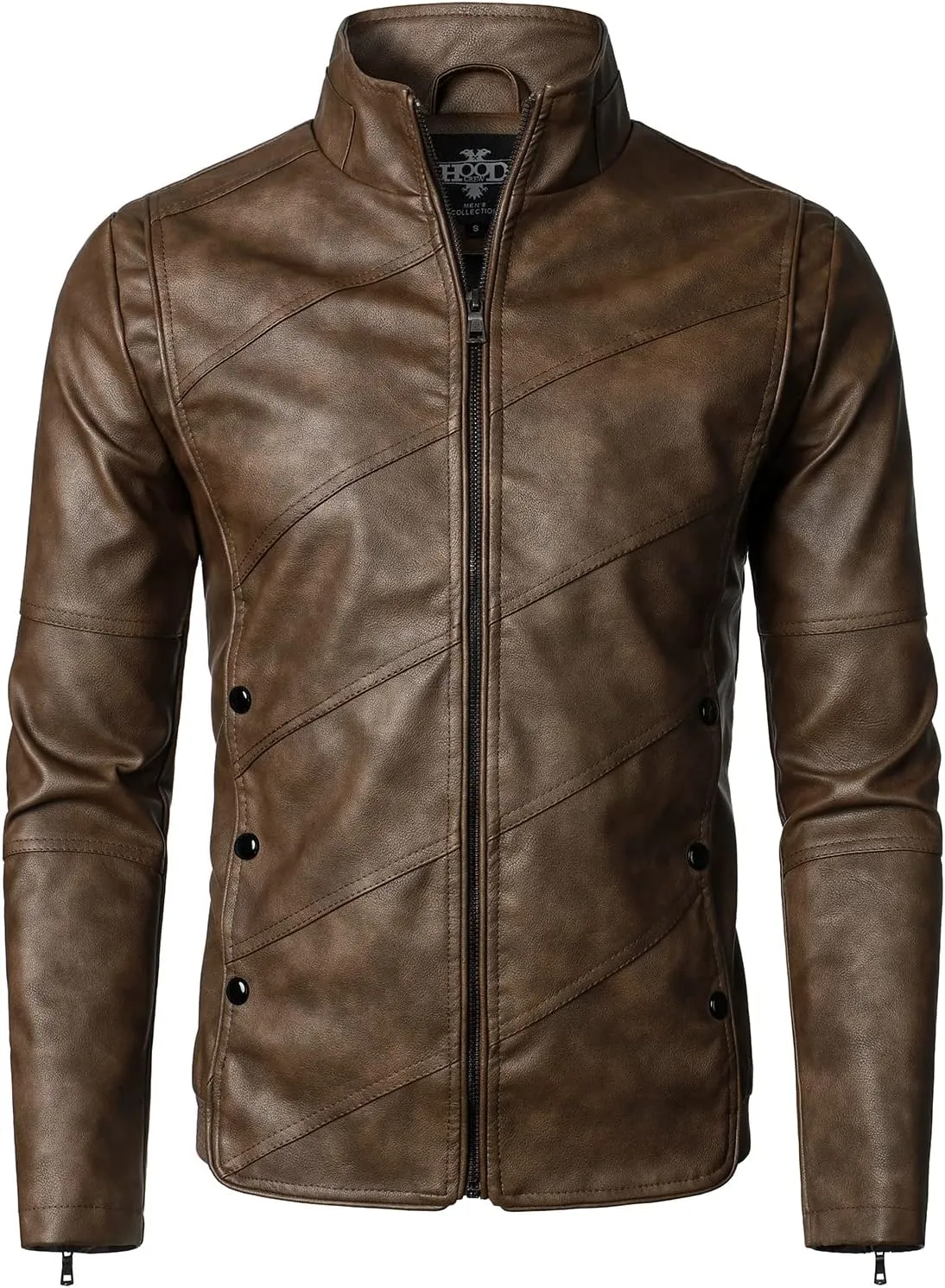 HOOD CREW Mens Faux Leather Jacket Lightweight Fashion Motorcycle Leather Jackets Coat
