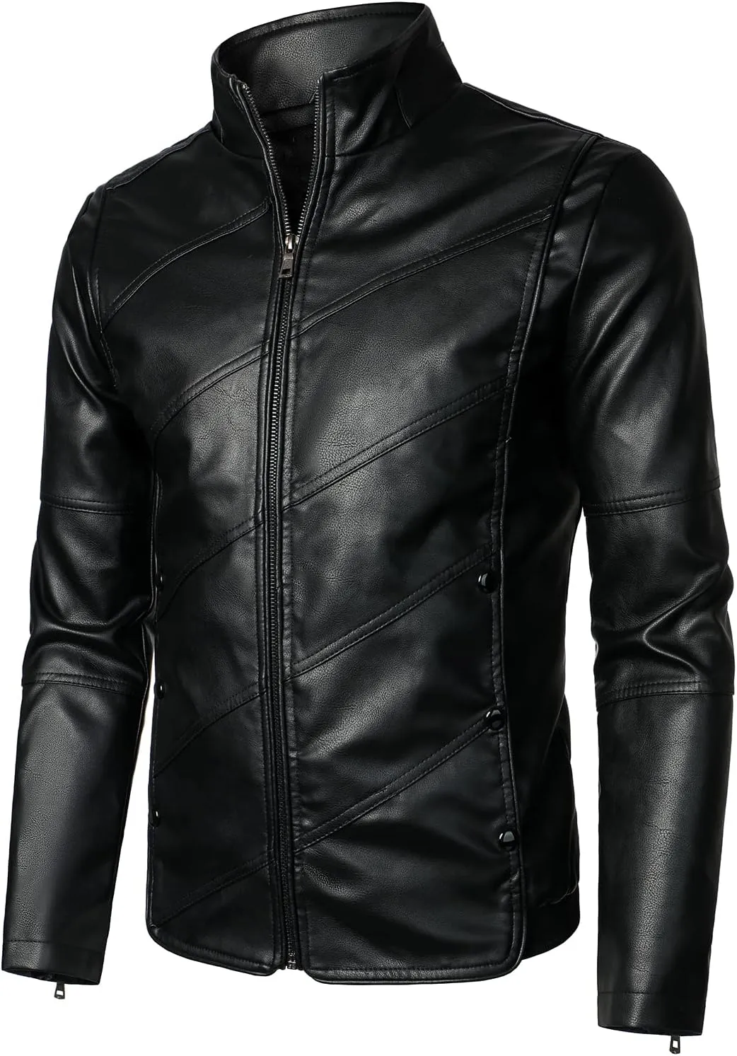 HOOD CREW Mens Faux Leather Jacket Lightweight Fashion Motorcycle Leather Jackets Coat