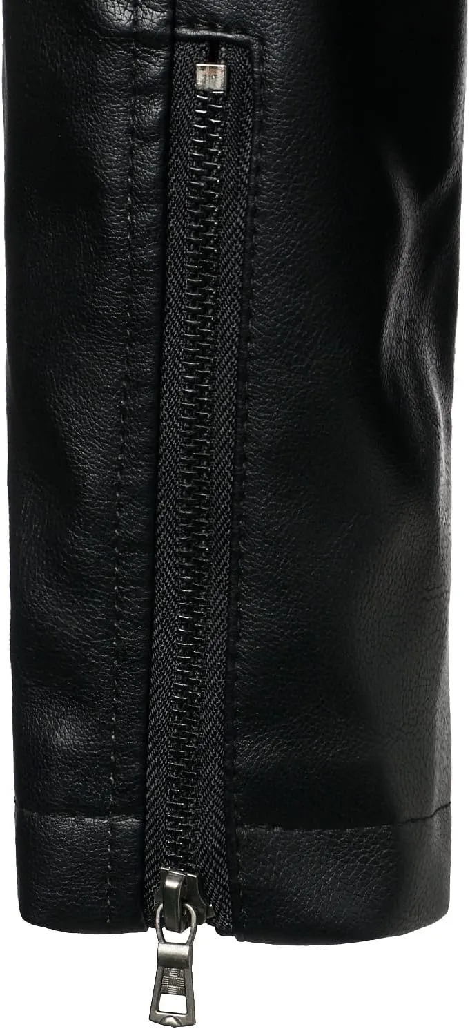 HOOD CREW Mens Faux Leather Jacket Lightweight Fashion Motorcycle Leather Jackets Coat