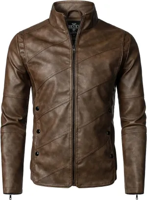 HOOD CREW Mens Faux Leather Jacket Lightweight Fashion Motorcycle Leather Jackets Coat