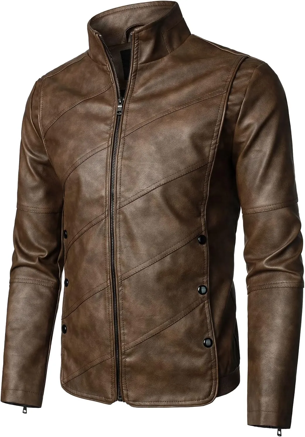 HOOD CREW Mens Faux Leather Jacket Lightweight Fashion Motorcycle Leather Jackets Coat