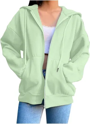 Hoodies for Women Zip up Lightweight Cute Hooded Sweatshirts Drawstring Casual Long Sleeve Jackets 2024 Fall Outfits