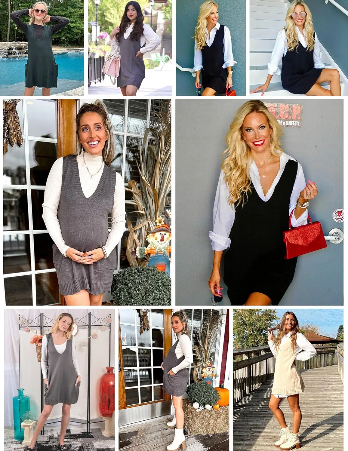 HOTOUCH Women Sweater Vest Oversized V Neck Sleeveless Knit Pullover Ribbed Vest Dress with Pockets