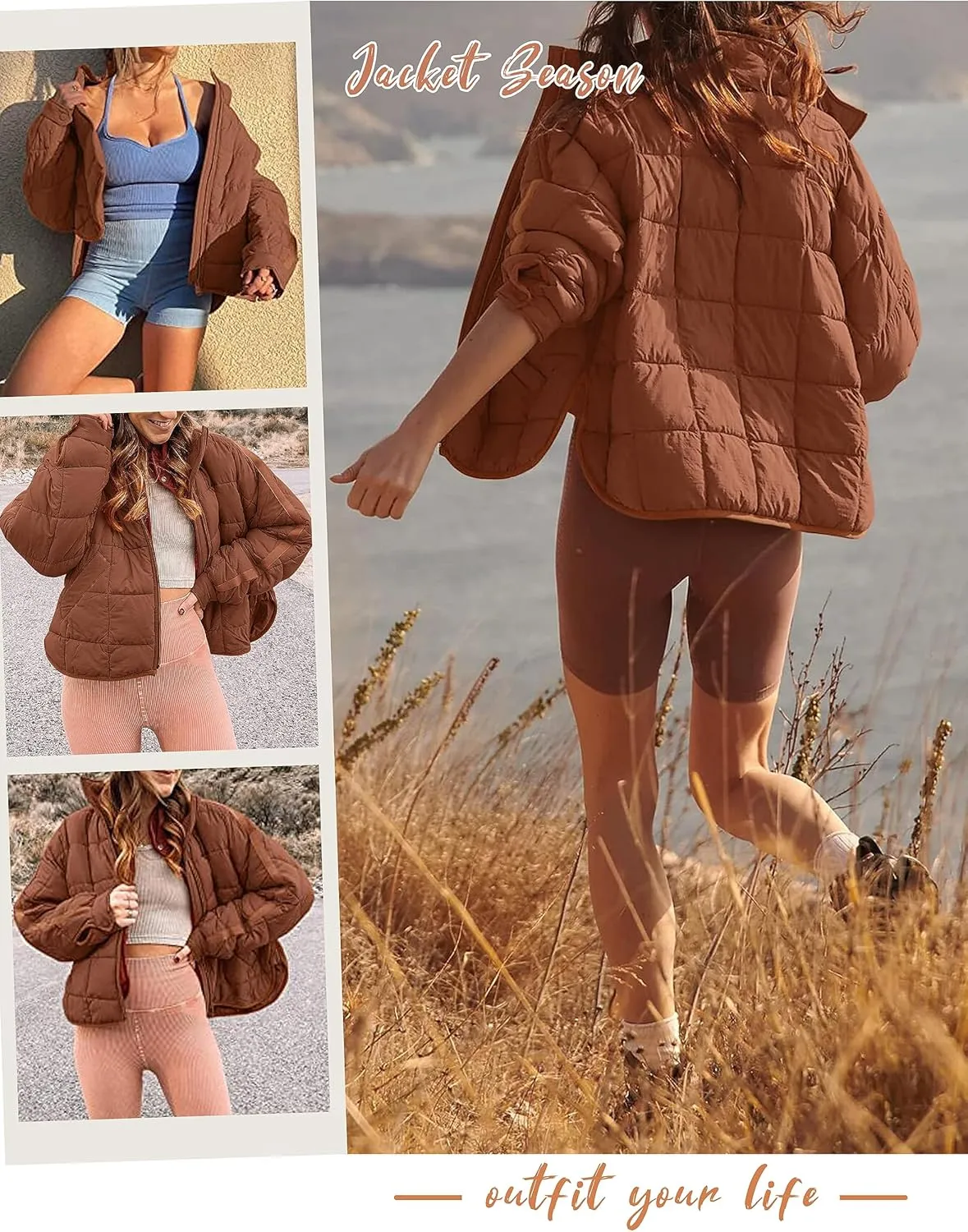 Huaqiao Womens Quilted Puffer Jackets Lightweight Zipper Short Winter Coat with Pockets