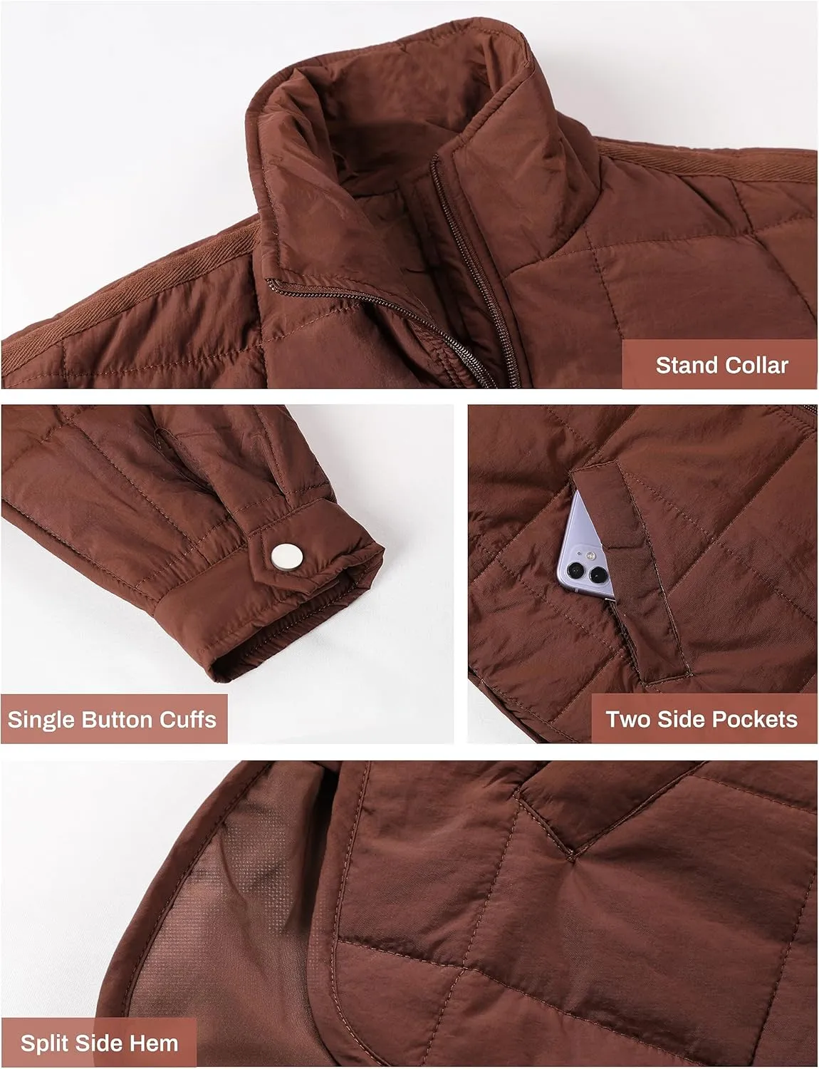 Huaqiao Womens Quilted Puffer Jackets Lightweight Zipper Short Winter Coat with Pockets