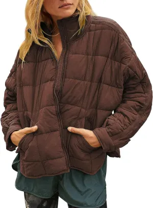 Huaqiao Womens Quilted Puffer Jackets Lightweight Zipper Short Winter Coat with Pockets