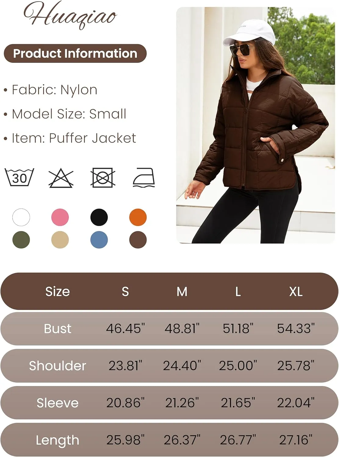 Huaqiao Womens Quilted Puffer Jackets Lightweight Zipper Short Winter Coat with Pockets