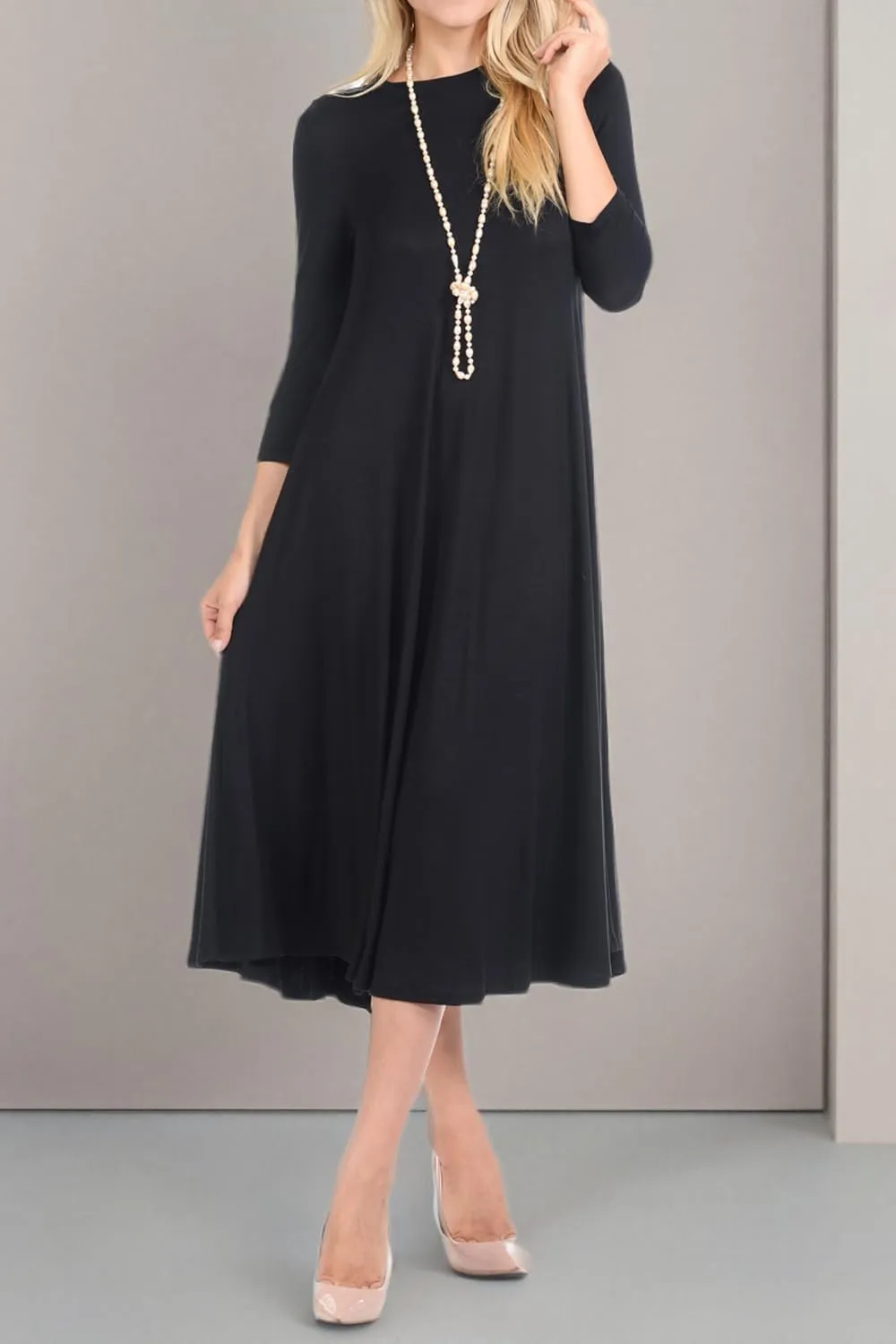 iconic luxe Women's Swing Midi Dress  3/4 Sleeve Flowy A-Line Tunic  Soft, Stretchy, Comfortable, and Versatile
