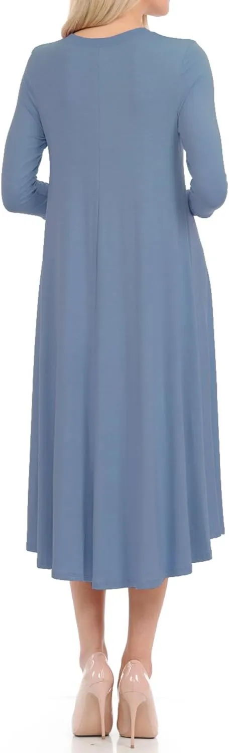 iconic luxe Women's Swing Midi Dress  3/4 Sleeve Flowy A-Line Tunic  Soft, Stretchy, Comfortable, and Versatile