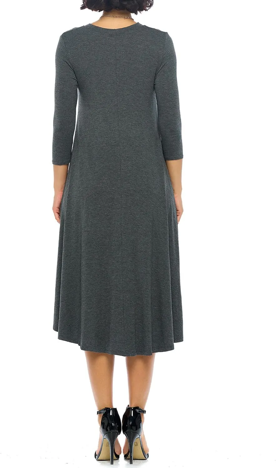 iconic luxe Women's Swing Midi Dress  3/4 Sleeve Flowy A-Line Tunic  Soft, Stretchy, Comfortable, and Versatile