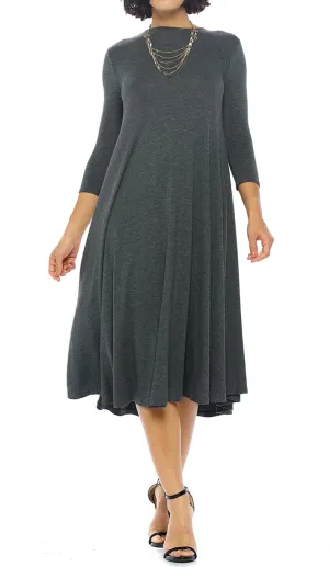iconic luxe Women's Swing Midi Dress  3/4 Sleeve Flowy A-Line Tunic  Soft, Stretchy, Comfortable, and Versatile