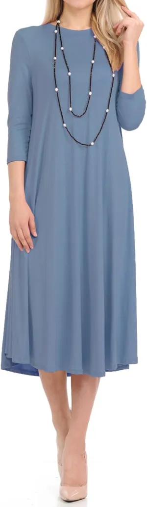 iconic luxe Women's Swing Midi Dress  3/4 Sleeve Flowy A-Line Tunic  Soft, Stretchy, Comfortable, and Versatile
