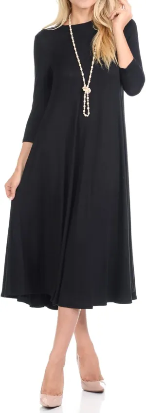 iconic luxe Women's Swing Midi Dress  3/4 Sleeve Flowy A-Line Tunic  Soft, Stretchy, Comfortable, and Versatile