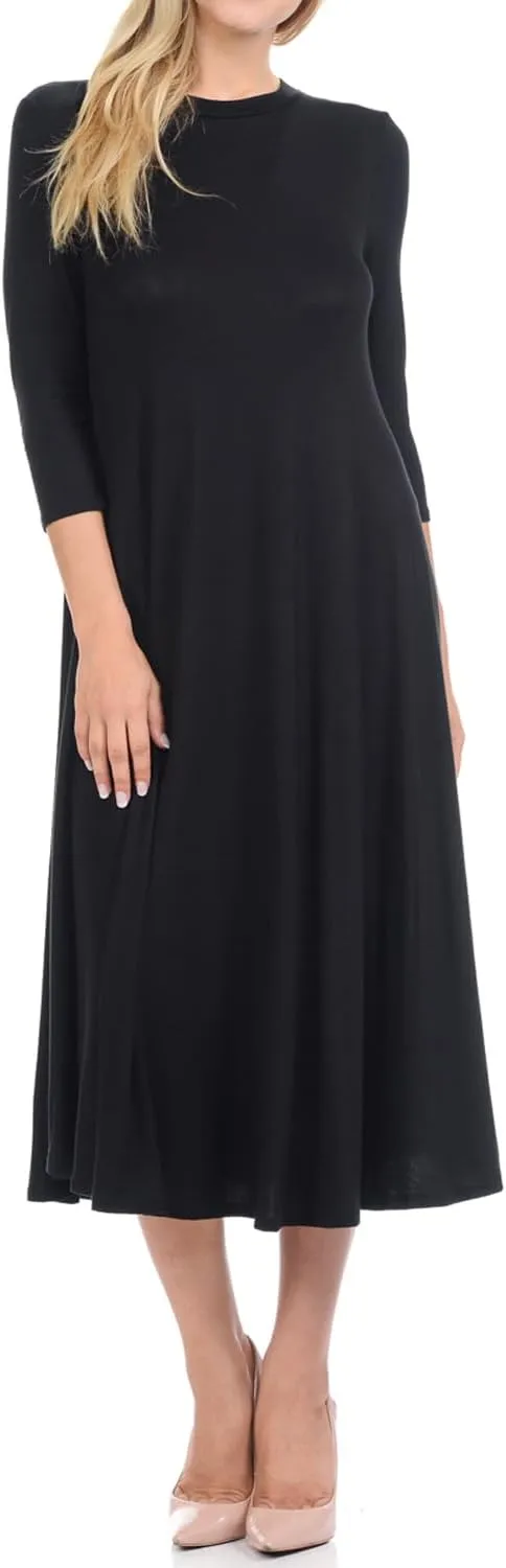 iconic luxe Women's Swing Midi Dress  3/4 Sleeve Flowy A-Line Tunic  Soft, Stretchy, Comfortable, and Versatile