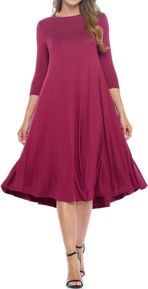 iconic luxe Women's Swing Midi Dress  3/4 Sleeve Flowy A-Line Tunic  Soft, Stretchy, Comfortable, and Versatile