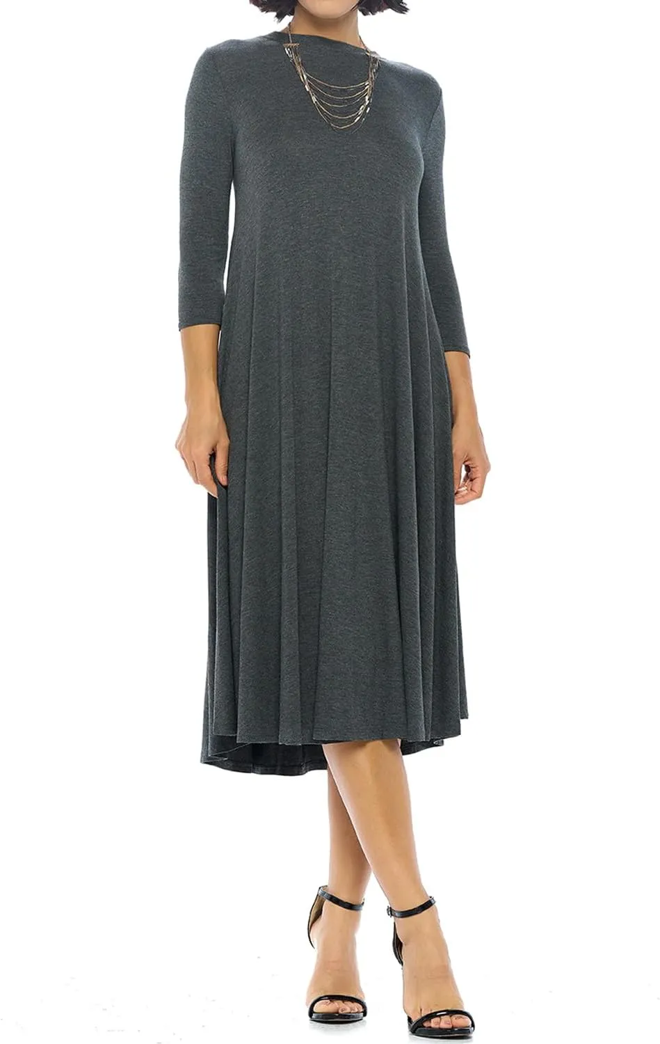 iconic luxe Women's Swing Midi Dress  3/4 Sleeve Flowy A-Line Tunic  Soft, Stretchy, Comfortable, and Versatile