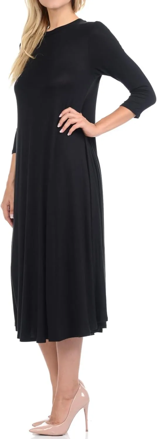 iconic luxe Women's Swing Midi Dress  3/4 Sleeve Flowy A-Line Tunic  Soft, Stretchy, Comfortable, and Versatile