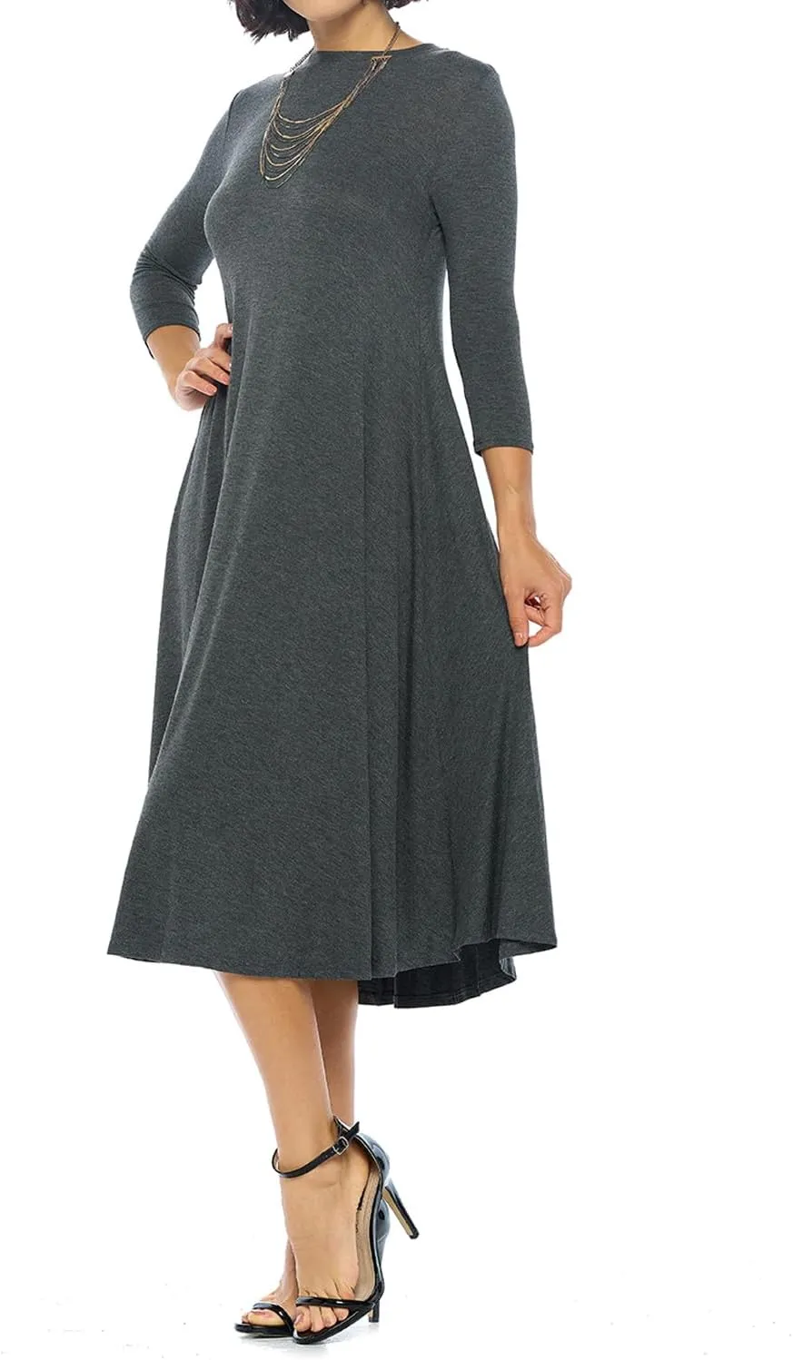 iconic luxe Women's Swing Midi Dress  3/4 Sleeve Flowy A-Line Tunic  Soft, Stretchy, Comfortable, and Versatile