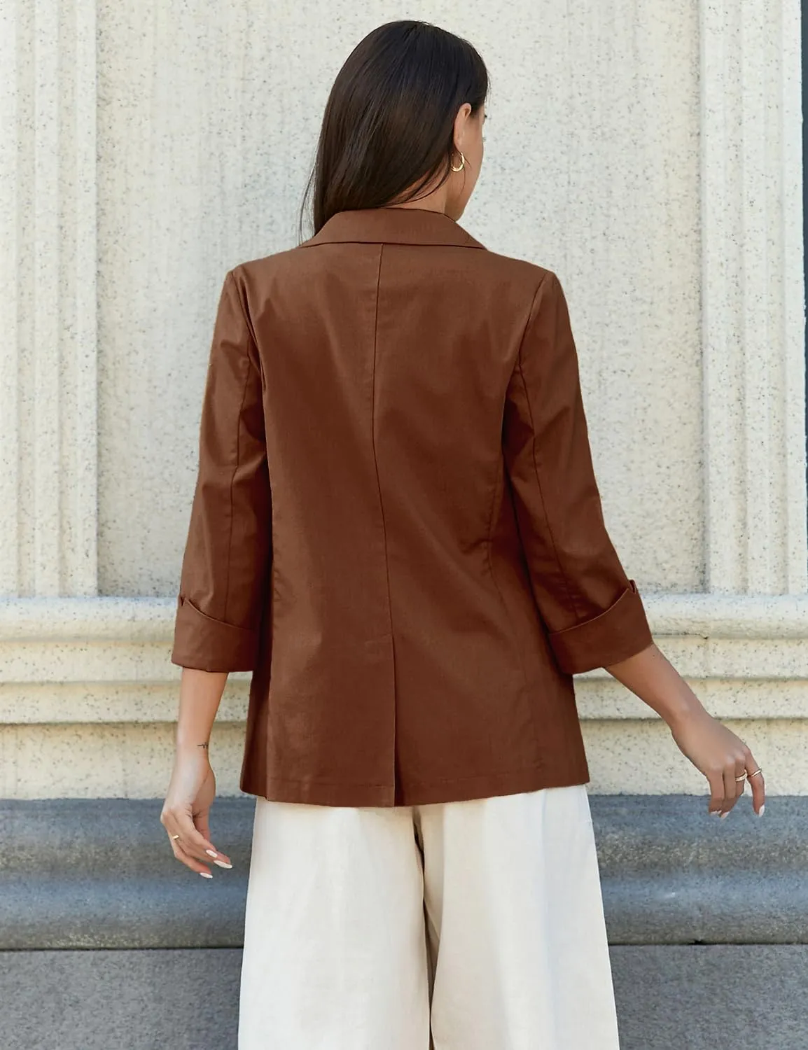 IDEALSANXUN Linen Blazer Women 3/4 Sleeve Lightweight Spring Summer Blazer Jackets