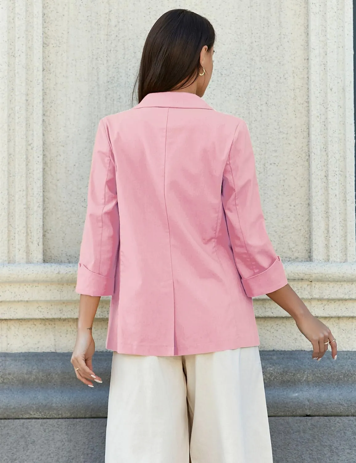 IDEALSANXUN Linen Blazer Women 3/4 Sleeve Lightweight Spring Summer Blazer Jackets