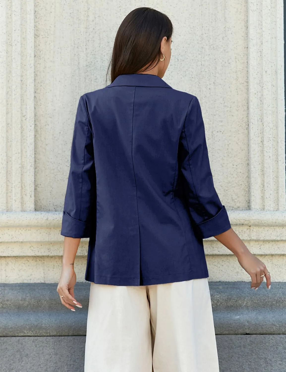 IDEALSANXUN Linen Blazer Women 3/4 Sleeve Lightweight Spring Summer Blazer Jackets