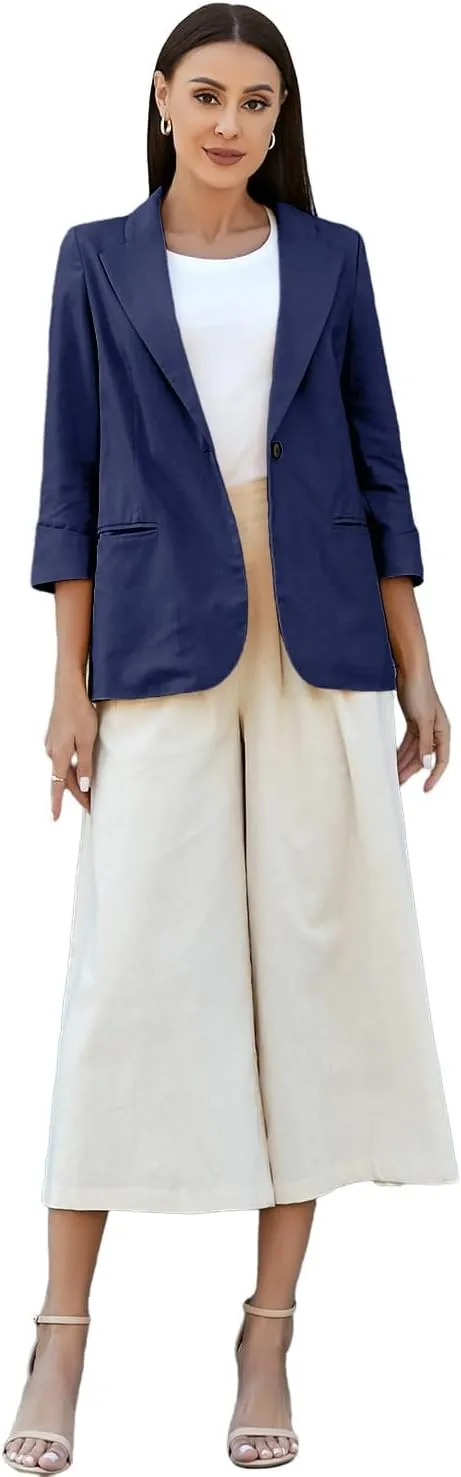 IDEALSANXUN Linen Blazer Women 3/4 Sleeve Lightweight Spring Summer Blazer Jackets