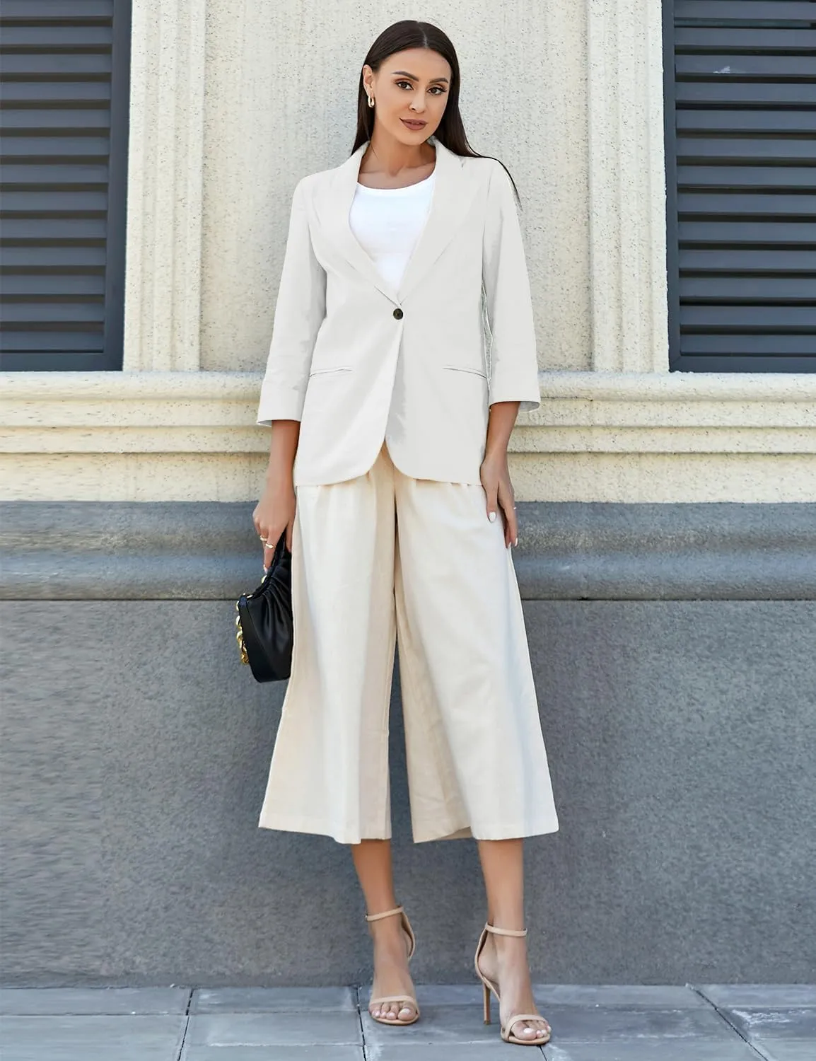 IDEALSANXUN Linen Blazer Women 3/4 Sleeve Lightweight Spring Summer Blazer Jackets
