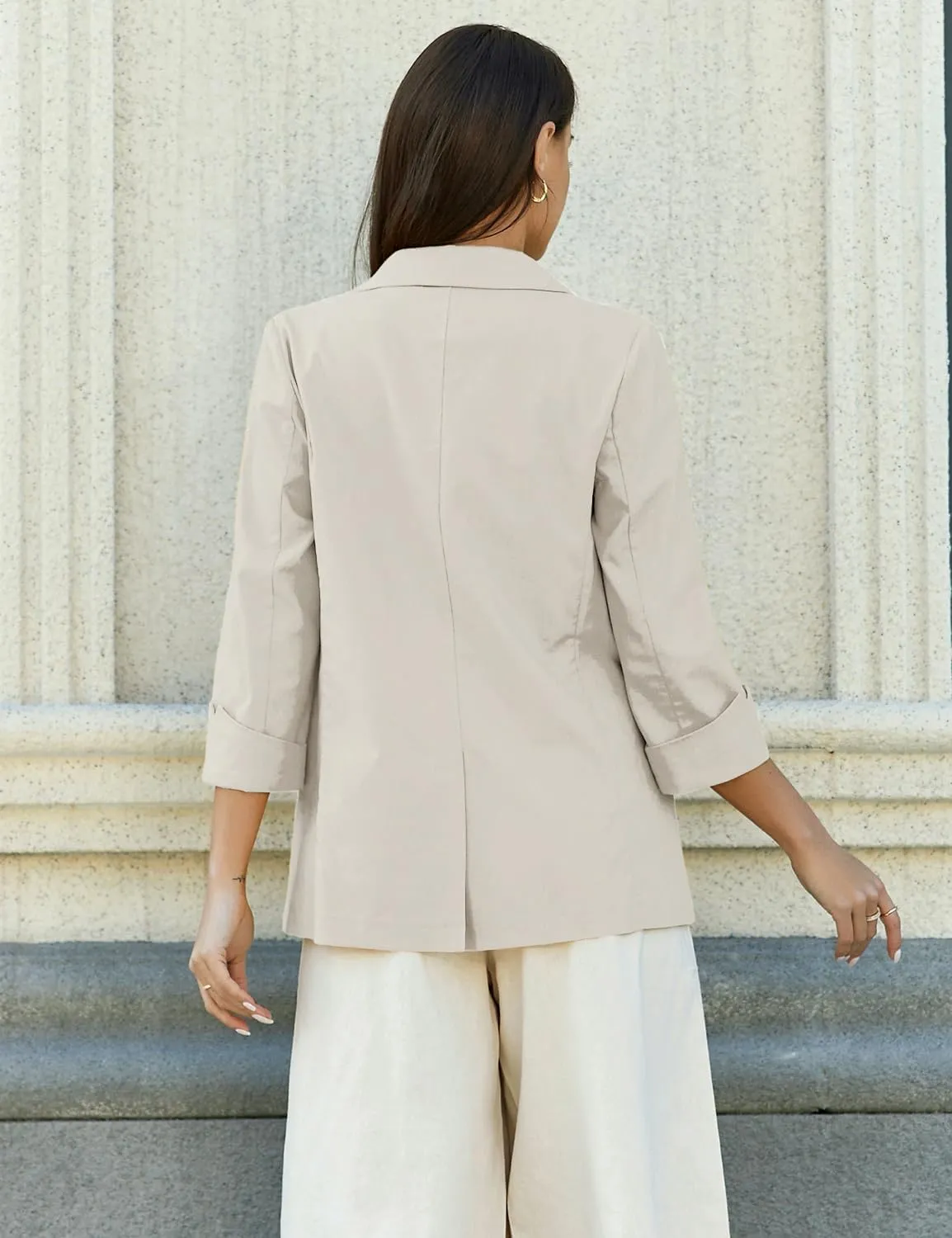 IDEALSANXUN Linen Blazer Women 3/4 Sleeve Lightweight Spring Summer Blazer Jackets